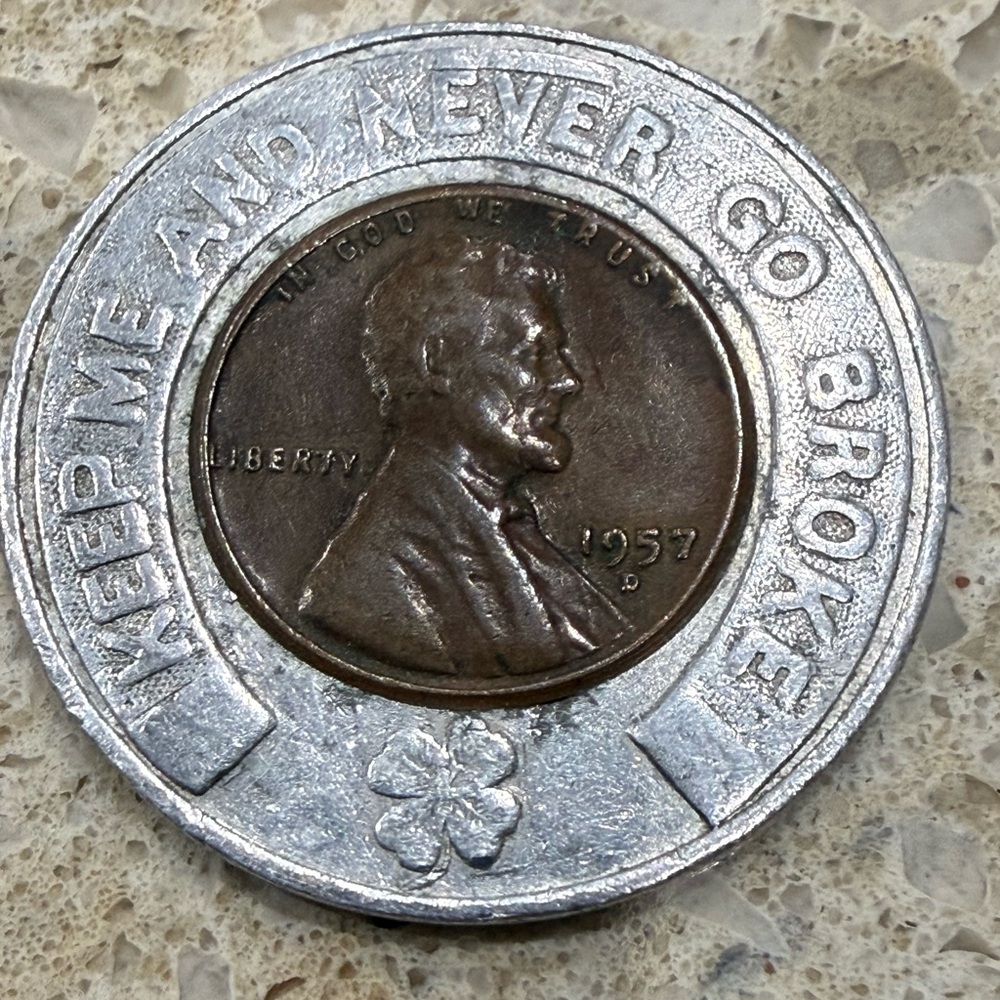 Vintage 1957 Lincoln Penny Lucky Token - Two-Tone Copper & Silver